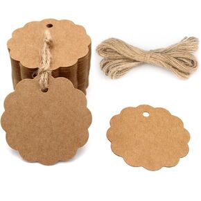 G2PLUS 100Pcs Scalloped Tags with Twines,2.4'' Round Kraft Paper Tag in Saudi Arabia