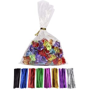 MoloTAR 100 Pcs 10 in x 6 in(1.4mil.) Clear Flat Cello Cellophane Treat Bags Good for Bakery, Cookies, Candies,Dessert with 5 random Twist Ties! in Kuwait