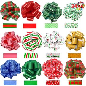24 قطعة من أقواس سحب شريط تغليف هدايا عيد الميلاد من JOYIN (عرض 5 بوصات)؛ ملحق تغليف هدايا سهل وسريع لهدايا عيد الميلاد، والأقواس، والسلال، وتزيين زجاجات النبيذ، وتغليف الهدايا والديكور. in Kuwait