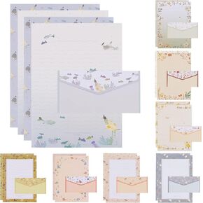 48PCS Cute Stationery Set for Writing Letters Kawaii Emoticons Stationery Paper and Envelopes Set With 32Pcs Letter Paper 16Pcs Envelopes Vintage Stationery Paper Lined for Office School Supplies