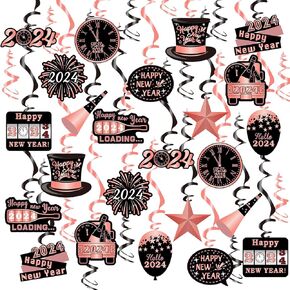 Rose Gold New Year Swirls (36Pcs Fully Assembled) 36pcs Happy New Year Hanging Swirls Set, Pink 2024 Party Decoration Countdown Streamers for New Year Eve, Perfect New Year Party Supplies in Kuwait