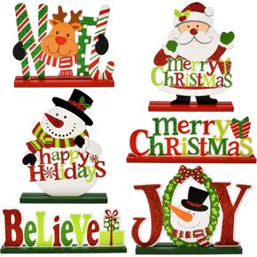 Gift Boutique 6 Christmas Table Decorations for Dinner Party Coffee Table Snowman Santa Reindeer Noel Joy Believe Merry Christmas Happy Holidays Centerpiece in Kuwait