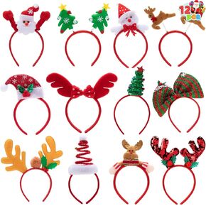JOYIN 12-Pack Christmas Headbands - Assorted Holiday Headwear Accessories for Women, Men, Kids - ONE SIZE FITS ALL