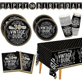 50th Birthday Party Supplies Paper Plates Napkins Cups Tablecloth Banner for Men Black and Gold 50th Birthday Decorations Serve 25