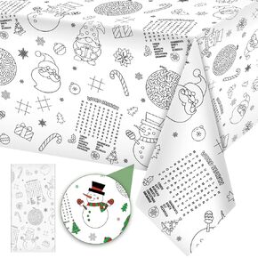 1 Pack Christmas Tablecloth Christmas Activity Paper Tablecloth Santa Claus Snowman Gnome Color-in Paper Disposable Tablecover for Kids Christmas Winter Holiday Birthday Party Decoration 54X108 Inch in Kuwait