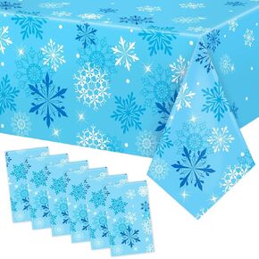 Blue and White Snowflake Tablecloths, Christmas Frozen Snowflake Table Cover Disposable Plastic Winter Holiday Table Cloth for Christmas Birthday Party Decorations Supplies, 108 X 54 Inch (6 Pieces)