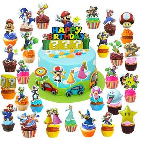 غلاف كعكة سوبر بروس، 31 قطعة لتزيين كعكة عيد الميلاد من سوبر بروس، أغطية كب كيك لعبة فيديو للأولاد والبنات، لوازم حفلات أعياد الميلاد من سوبر بروس in Kuwait