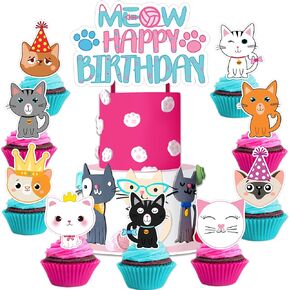 25PCS Cute Cat Cats Themed Birthday Cake Topper Cupcake Toppers Party Supplies Decorations Favors Decor Gifts for Girls Boys Kids Teen Games Baby Shower School Rewards Carnival Wedding Theme Halloween in Saudi Arabia