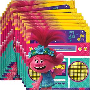 Trolls World Tour Multicolor Luncheon Napkins - 7" x 7" (16-Pack) - Disposable Paper Napkins for Kids Birthday Parties & Celebrations in Kuwait