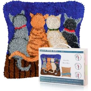 Msoesticc.dl Latch Hook Kits for DIY Throw Pillow Cover, Cute Cat Pattern Sofa Cushion Cover Latch Hook Craft Kits with Printed Canvas for Beginners Adults - 17 x 17 Inch in Saudi Arabia