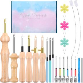 طقم إبر خرامة 22 قطعة، مجموعة إبر خرامة خشبية قابلة للتعديل مع صندوق هدايا عيد الميلاد للبالغين المبتدئين والتطريز in Kuwait