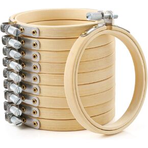 Pllieay 10 Pieces 4 Inch Round Embroidery Hoops Bamboo Circle Cross Stitch Hoop Rings for Art Craft Sewing in Kuwait