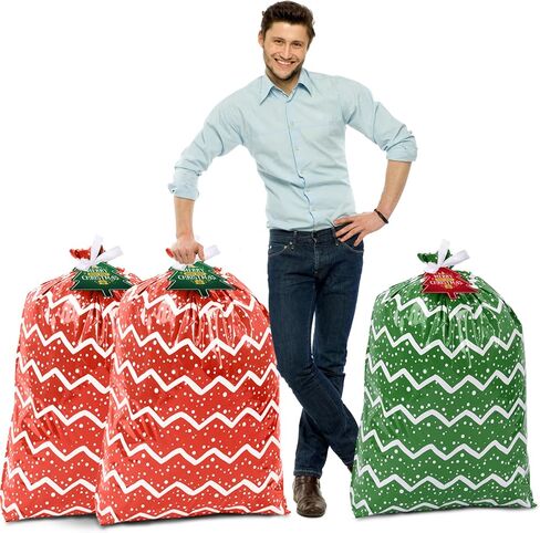 أكياس هدايا عيد الميلاد الكبيرة، 3 أكياس عيد الميلاد كبيرة الحجم مقاس 44 بوصة × 36 بوصة أكياس هدايا ضخمة للهدايا الكبيرة الضخمة، هدايا تغليف للأطفال على شكل دراجة دراجة وأكياس هدايا عيد الميلاد، حقيبة هدايا بلاستيكية للعطلات أقل من 10 دولارات in Kuwait