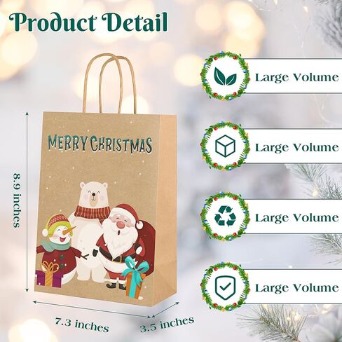 TranquilBliss 12 Unique Designs Christmas Gift Bags, Made with Premium Kraft Paper Holiday Gift Bags, Durable Handle & Non-Breaking Bottom Xmas Gift Bags Bulk, Ideal for Birthday, Holiday Party(24 PCS) in Kuwait