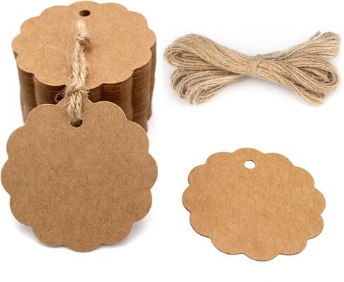 G2PLUS 100Pcs Scalloped Tags with Twines,2.4'' Round Kraft Paper Tag in Saudi Arabia