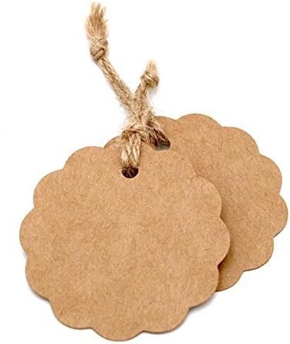 G2PLUS 100Pcs Scalloped Tags with Twines,2.4'' Round Kraft Paper Tag in Saudi Arabia