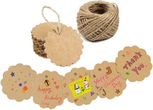G2PLUS 100Pcs Scalloped Tags with Twines,2.4'' Round Kraft Paper Tag in Saudi Arabia