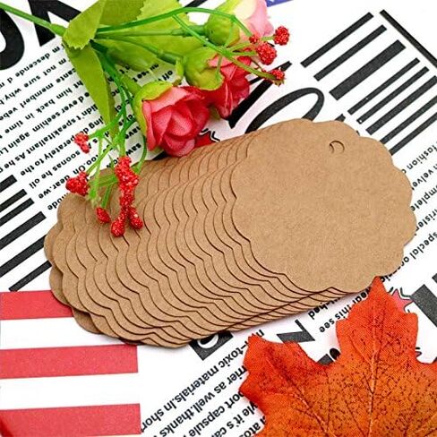 G2PLUS 100Pcs Scalloped Tags with Twines,2.4'' Round Kraft Paper Tag in Saudi Arabia