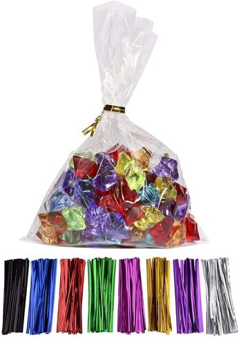 MoloTAR 100 Pcs 10 in x 6 in(1.4mil.) Clear Flat Cello Cellophane Treat Bags Good for Bakery, Cookies, Candies,Dessert with 5 random Twist Ties! in Kuwait