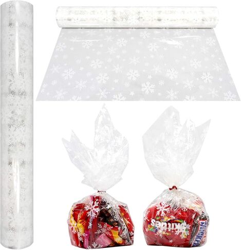 AnapoliZ Christmas Cellophane Wrap Roll | 100’ Ft. Long X 16" in. Wide | 2.3 Mil Thick, Crystal Clear with Christmas Designs| Gifts, Baskets, Treats, Cello Wrapping Paper | Santa, Snowman Cello Roll in Kuwait
