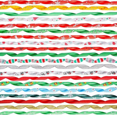 LIUYAXI 100 ياردة 20 لفة شرائط عيد الميلاد مطبوعة Grosgrain الشريط المعدني بريق عطلة مهرجان مزدوجة الوجه شرائط الساتان 3/8 "واسعة لتغليف الهدايا الحرف زينة عيد الميلاد in Kuwait