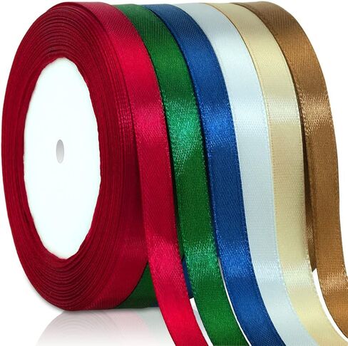 جاك كلوي شريط عيد الميلاد 150 ياردة لتغليف الهدايا، 3/8 "عرض عطلة الشريط الساتان للحرف اليدوية، نسيج عيد الميلاد التفاف الشريط لتزيين الحلي إكليل هدية مشروع DIY in Kuwait