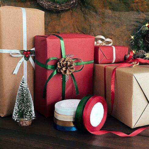 جاك كلوي شريط عيد الميلاد 150 ياردة لتغليف الهدايا، 3/8 "عرض عطلة الشريط الساتان للحرف اليدوية، نسيج عيد الميلاد التفاف الشريط لتزيين الحلي إكليل هدية مشروع DIY in Kuwait