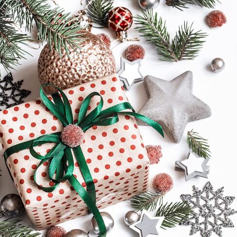 جاك كلوي شريط عيد الميلاد 150 ياردة لتغليف الهدايا، 3/8 "عرض عطلة الشريط الساتان للحرف اليدوية، نسيج عيد الميلاد التفاف الشريط لتزيين الحلي إكليل هدية مشروع DIY in Kuwait