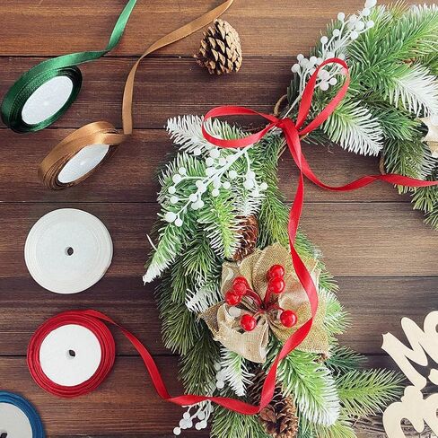 جاك كلوي شريط عيد الميلاد 150 ياردة لتغليف الهدايا، 3/8 "عرض عطلة الشريط الساتان للحرف اليدوية، نسيج عيد الميلاد التفاف الشريط لتزيين الحلي إكليل هدية مشروع DIY in Kuwait