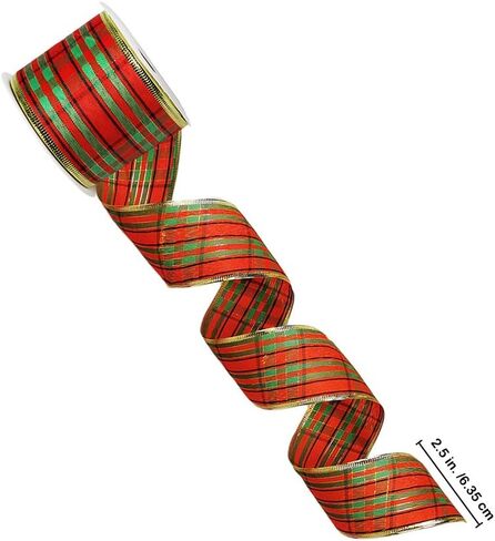 8 Rolls 48 Yards Assorted Christmas Tree Ribbon Plaid Bow Wired Ribbon Craft Gift Wrapping Ribbon Holiday Poinsettia Floral Mesh Sheer Glitter Tulle Organza Ribbon 2.5" Wide for Xmas Wreath Garland in Saudi Arabia