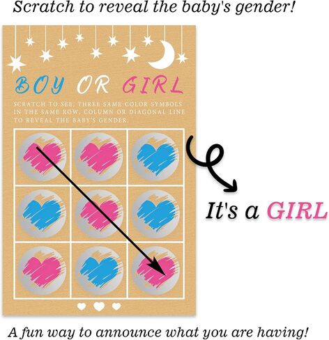 Senfaro Its a Girl Tic Tac Toe Board Gender Reveal Scratch Off Scratcher Lottery Tickets Cards Double Sided Gender Announcement Cards Family Friends Baby Shower Game 25 Pack in Kuwait