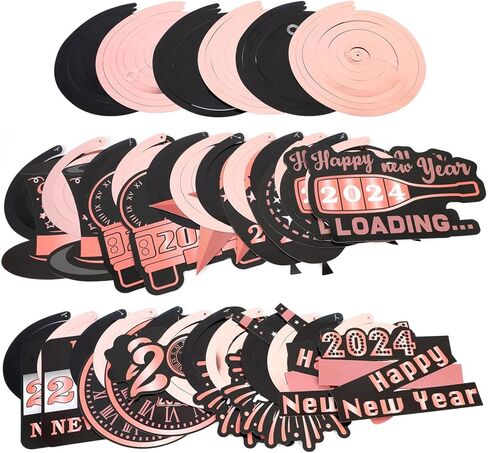 Rose Gold New Year Swirls (36Pcs Fully Assembled) 36pcs Happy New Year Hanging Swirls Set, Pink 2024 Party Decoration Countdown Streamers for New Year Eve, Perfect New Year Party Supplies in Kuwait