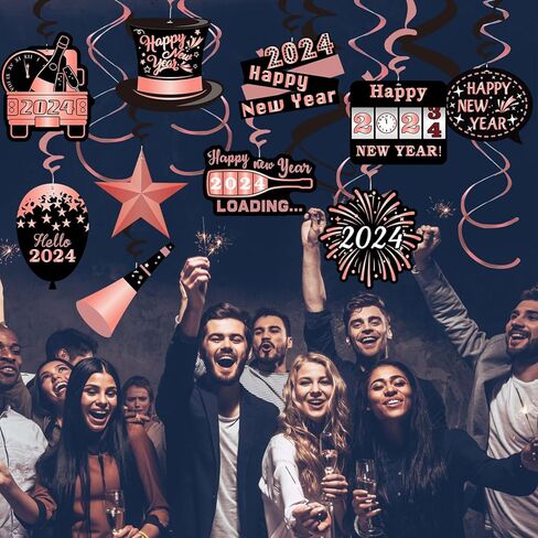Rose Gold New Year Swirls (36Pcs Fully Assembled) 36pcs Happy New Year Hanging Swirls Set, Pink 2024 Party Decoration Countdown Streamers for New Year Eve, Perfect New Year Party Supplies in Kuwait