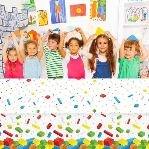 chiazllta 3 Pcs Building Blocks Party Tablecloth 137 x 54 Inches Building Blocks Theme Party Decorations Disposable Plastic Table Cover for Children Kids Blocks Birthday Party Decor Supplies Favors in Kuwait