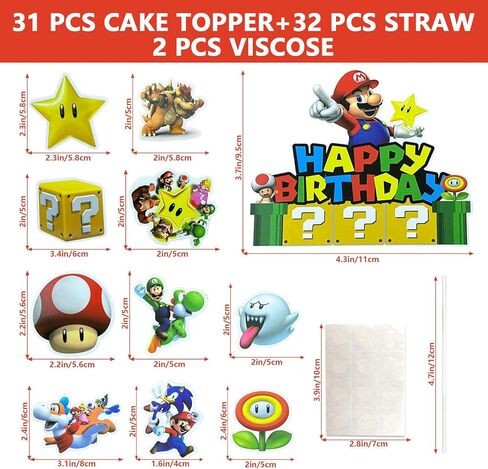 غلاف كعكة سوبر بروس، 31 قطعة لتزيين كعكة عيد الميلاد من سوبر بروس، أغطية كب كيك لعبة فيديو للأولاد والبنات، لوازم حفلات أعياد الميلاد من سوبر بروس in Kuwait