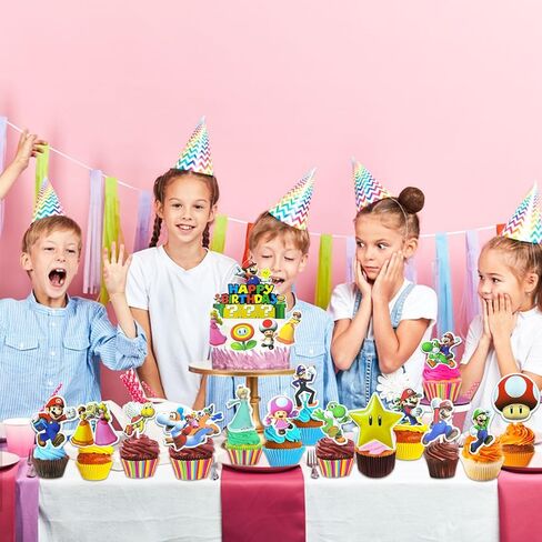 غلاف كعكة سوبر بروس، 31 قطعة لتزيين كعكة عيد الميلاد من سوبر بروس، أغطية كب كيك لعبة فيديو للأولاد والبنات، لوازم حفلات أعياد الميلاد من سوبر بروس in Kuwait