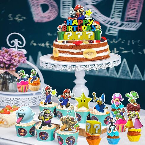 غلاف كعكة سوبر بروس، 31 قطعة لتزيين كعكة عيد الميلاد من سوبر بروس، أغطية كب كيك لعبة فيديو للأولاد والبنات، لوازم حفلات أعياد الميلاد من سوبر بروس in Kuwait