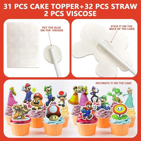 غلاف كعكة سوبر بروس، 31 قطعة لتزيين كعكة عيد الميلاد من سوبر بروس، أغطية كب كيك لعبة فيديو للأولاد والبنات، لوازم حفلات أعياد الميلاد من سوبر بروس in Kuwait