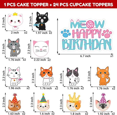 25PCS Cute Cat Cats Themed Birthday Cake Topper Cupcake Toppers Party Supplies Decorations Favors Decor Gifts for Girls Boys Kids Teen Games Baby Shower School Rewards Carnival Wedding Theme Halloween in Saudi Arabia