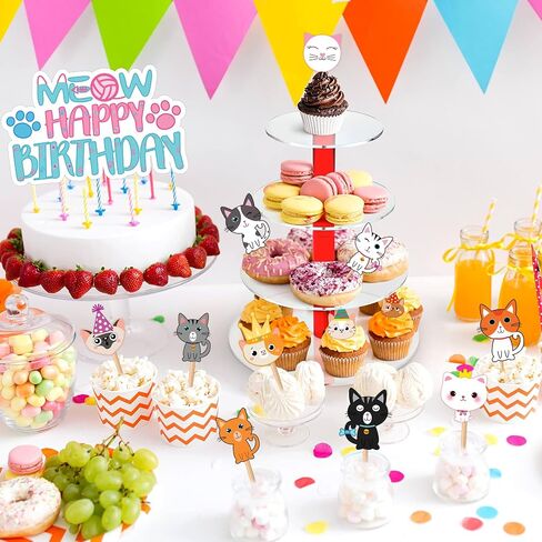 25PCS Cute Cat Cats Themed Birthday Cake Topper Cupcake Toppers Party Supplies Decorations Favors Decor Gifts for Girls Boys Kids Teen Games Baby Shower School Rewards Carnival Wedding Theme Halloween in Saudi Arabia