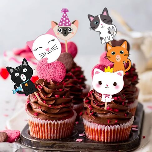 25PCS Cute Cat Cats Themed Birthday Cake Topper Cupcake Toppers Party Supplies Decorations Favors Decor Gifts for Girls Boys Kids Teen Games Baby Shower School Rewards Carnival Wedding Theme Halloween in Saudi Arabia