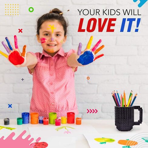 Build-on Brick Mug BPA-Free Funny Coffee Mug with 3 Packs of Building Blocks Compatible with Major Brands, Funny Cups for Kids 16OZ (Baby Blue) in Kuwait