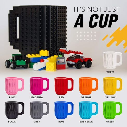 Build-on Brick Mug BPA-Free Funny Coffee Mug with 3 Packs of Building Blocks Compatible with Major Brands, Funny Cups for Kids 16OZ (Baby Blue) in Kuwait