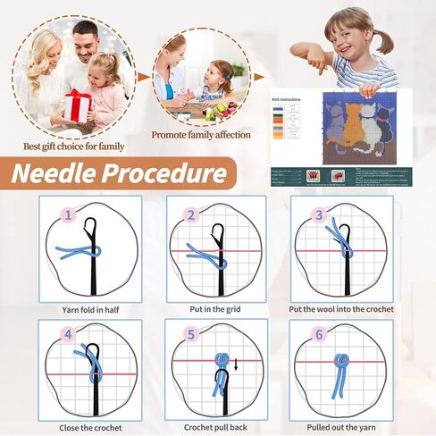Msoesticc.dl أطقم خطاف مزلاج لغطاء وسادة رمي DIY، غطاء وسادة أريكة بنمط قطة لطيف، أطقم خطاف مزلاج مع قماش مطبوع للمبتدئين والأطفال البالغين - 17 × 17 بوصة (أزرق) in Saudi Arabia