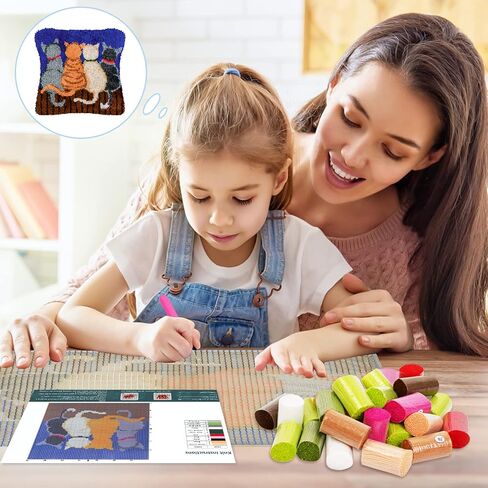 Msoesticc.dl أطقم خطاف مزلاج لغطاء وسادة رمي DIY، غطاء وسادة أريكة بنمط قطة لطيف، أطقم خطاف مزلاج مع قماش مطبوع للمبتدئين والأطفال البالغين - 17 × 17 بوصة (أزرق) in Saudi Arabia