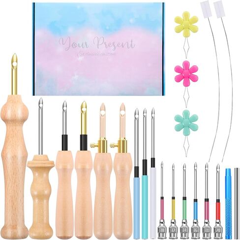 طقم إبر خرامة 22 قطعة، مجموعة إبر خرامة خشبية قابلة للتعديل مع صندوق هدايا عيد الميلاد للبالغين المبتدئين والتطريز in Kuwait