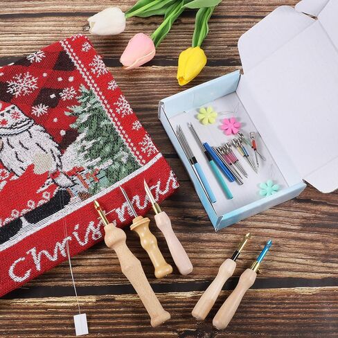 طقم إبر خرامة 22 قطعة، مجموعة إبر خرامة خشبية قابلة للتعديل مع صندوق هدايا عيد الميلاد للبالغين المبتدئين والتطريز in Kuwait