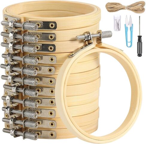 BigOtters 10PCS Embroidery Hoops, 6 Inch Adjustable Bamboo Circle Cross Stitch Hoop Ring Bulk Wholesale for Home Ornaments Art Craft Handy Sewing DIY Favor in Saudi Arabia