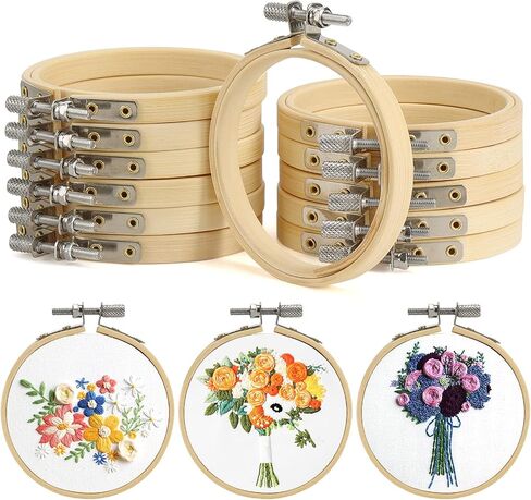 BigOtters 10PCS Embroidery Hoops, 6 Inch Adjustable Bamboo Circle Cross Stitch Hoop Ring Bulk Wholesale for Home Ornaments Art Craft Handy Sewing DIY Favor in Saudi Arabia