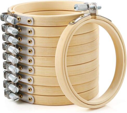 Pllieay 10 Pieces 4 Inch Round Embroidery Hoops Bamboo Circle Cross Stitch Hoop Rings for Art Craft Sewing in Kuwait